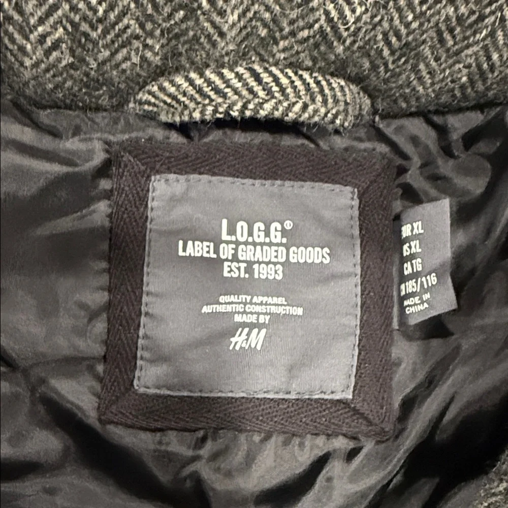 LOGG By H&M Men's Herringbone Quilted Wood Blend Vest Size XL Preppy Business